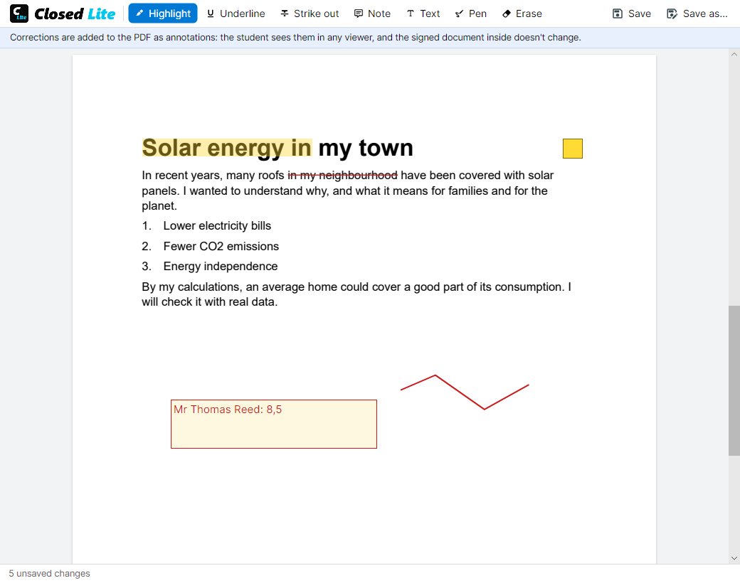 Marking a hand-in PDF in Closed Lite