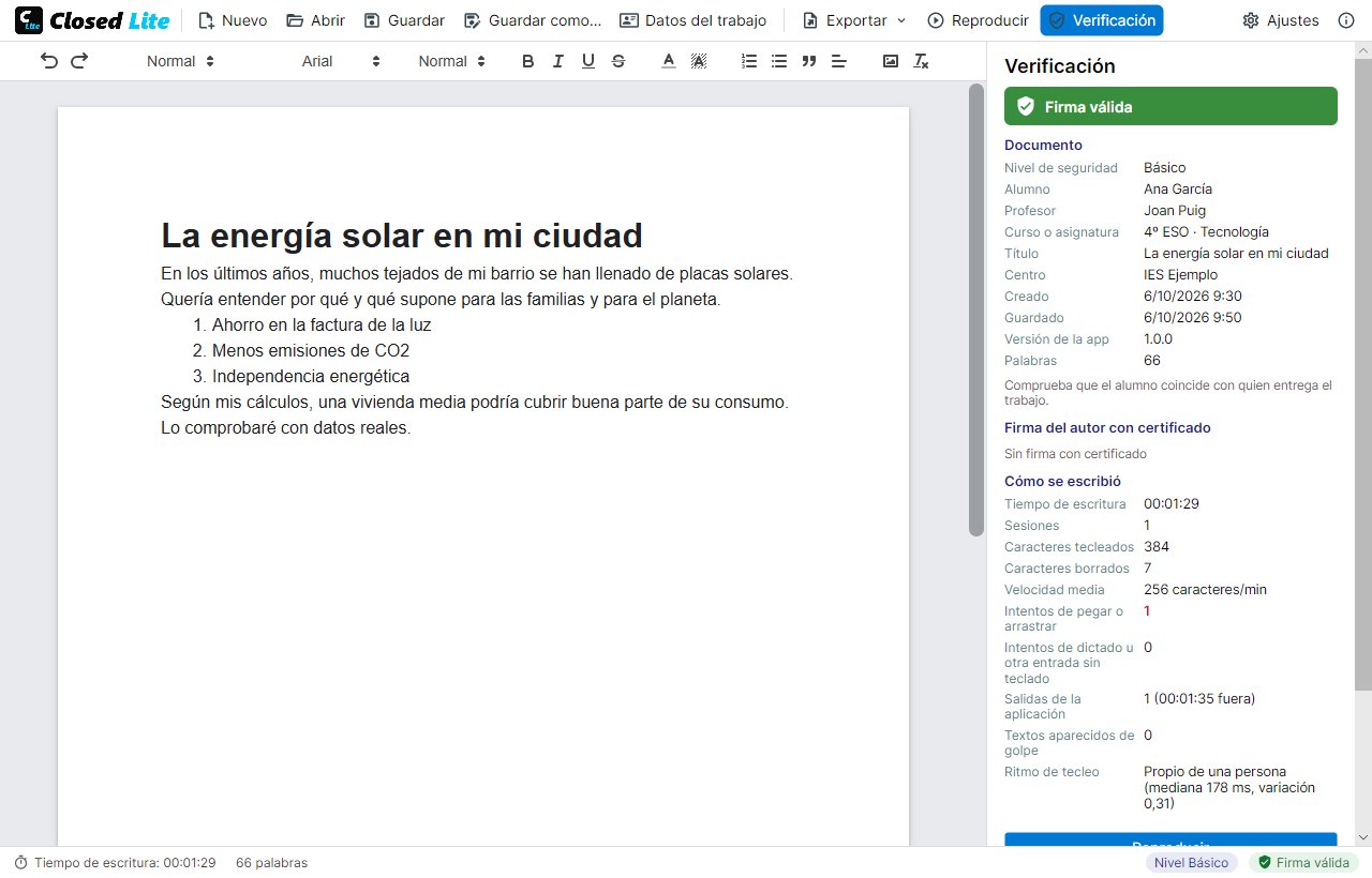 Panel de verificación de Closed Lite